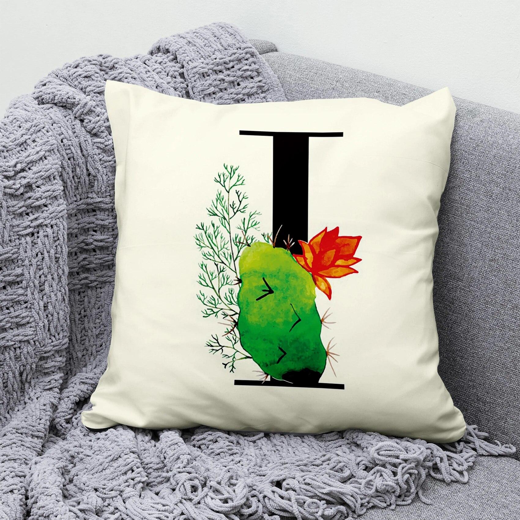 

Имя Свадебный Декор Индивидуальная Наволочка Диван-Кровать Автомобильное Кресло Цветочная Подушка Кактус Алфавит 40x40cm