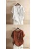 Women's Plus Size Casual Cotton Linen Button-Up Retro T-Shirt