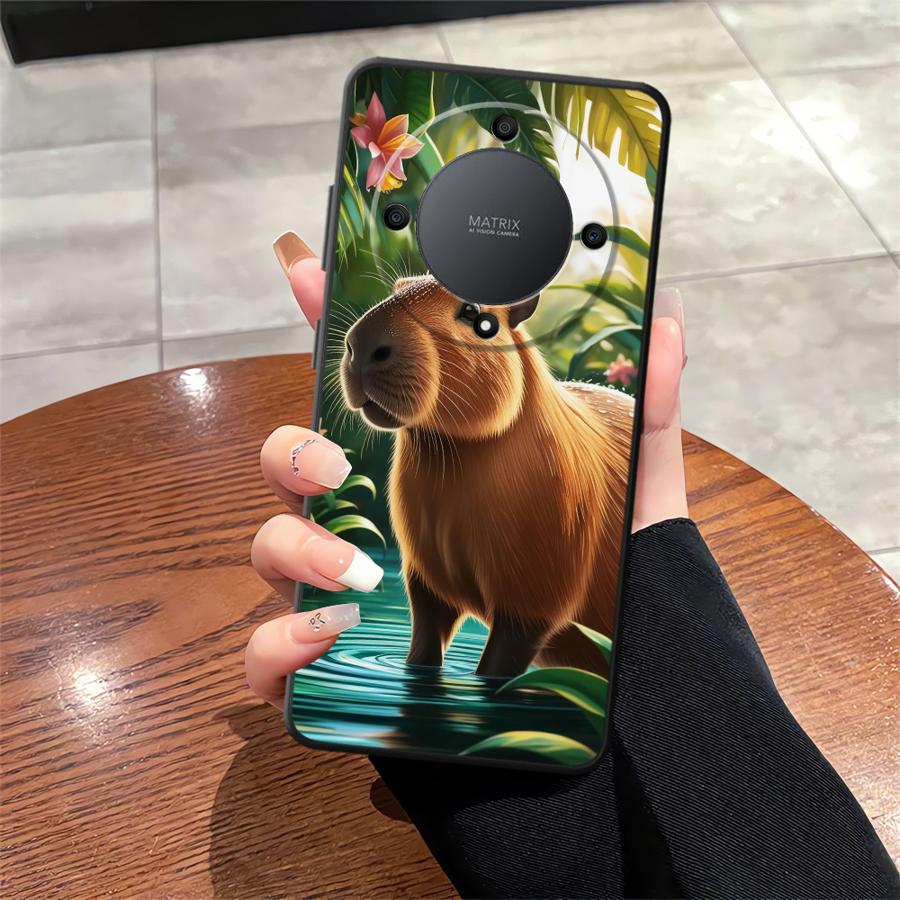 Süße Capybara Hülle für Honor X7 X6 8X X8 X5b Magic5Lite X9a 90 200 400 Lite 70 Schwarze Weiche Handyhülle