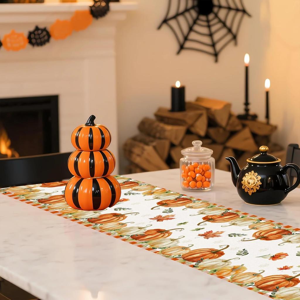 Pumpkin Fall Table Runner, Autumn Thanksgiving Pumpkin Kitchen Dining Table Decoration, Holiday Party Decor, 13x72 Inch