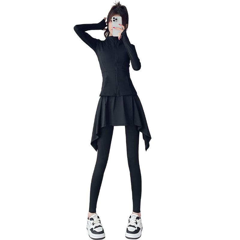 Women's Autumn 2024 Yoga and Sportswear Set: Running Jacket, Tennis/Badminton Skirt, and Fitness Pants