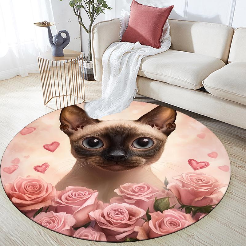 Pink Siamese Cat pattern round rug,Carpet Rug for Living Room Bedroom  Playroom ,Non-slip Floor Mat,Holiday Gifts and Birthday Gifts.