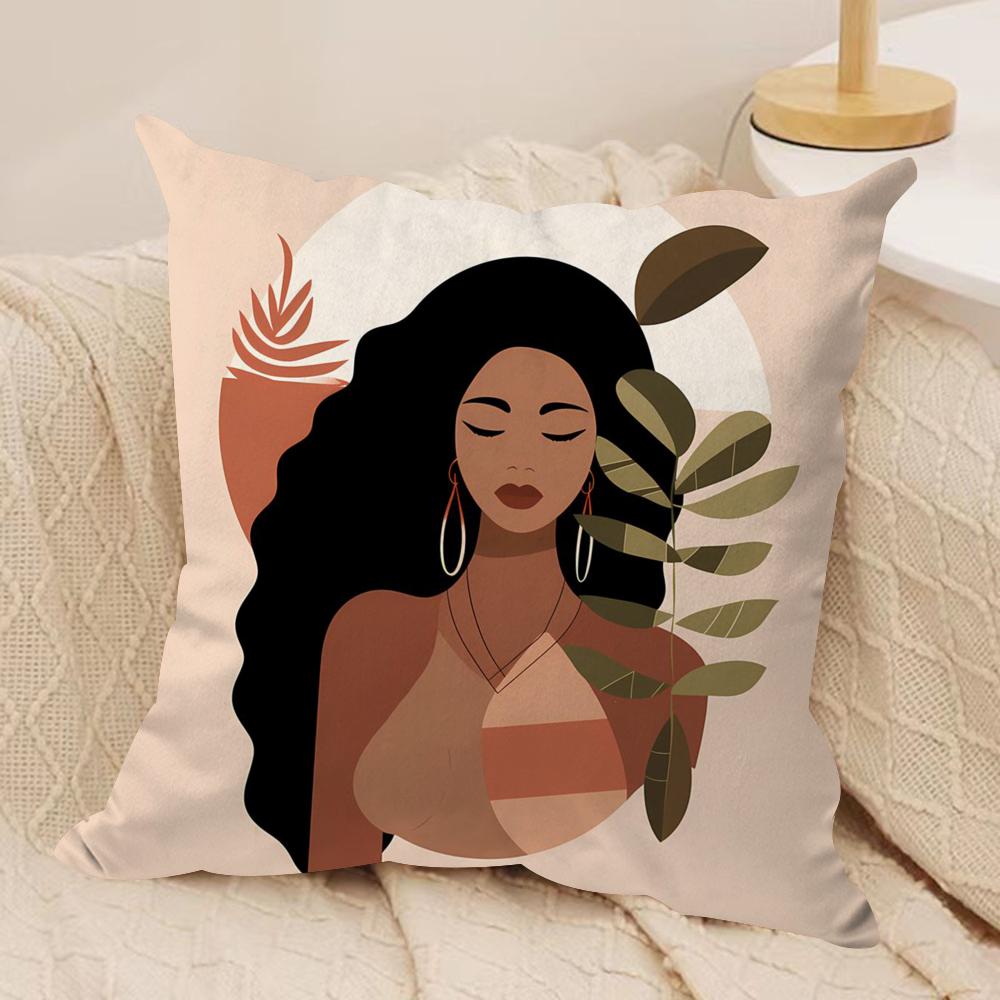 African Women Cushion Cover Soft Plush Throw Pillow Cover  DoubleSided Decorative Cushion Case  Sofa Bedroom Home Decor