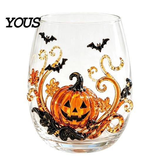 Exquisite Holiday Gifts for Friends Halloween 3D Embossed Glass, Pumpkin Ghost Spider Web Painted Tumbler, Stylish Party Drinkware Accessories