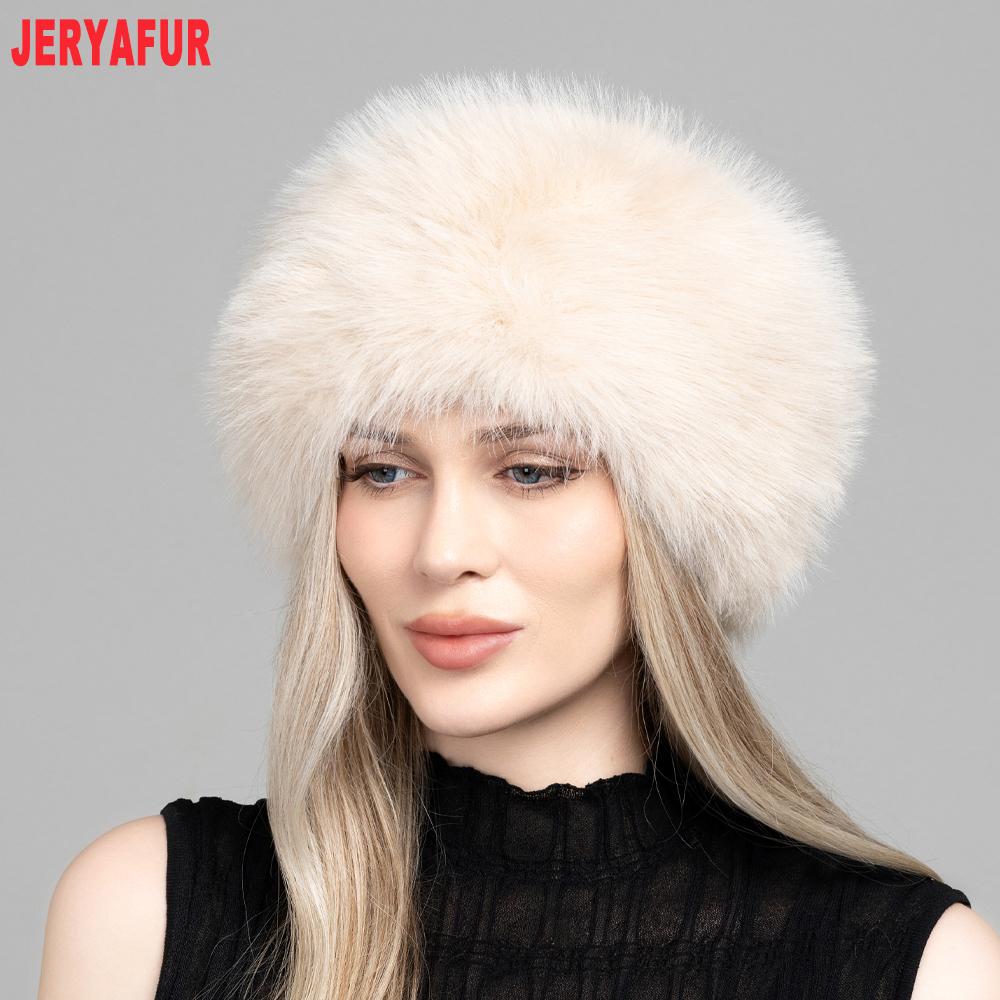 JERYAFUR Women Faux Fur Winter Hat, Thick Fluffy Grey Plush Warm Fashion Ladies Cap for Cold Winter Outdoor