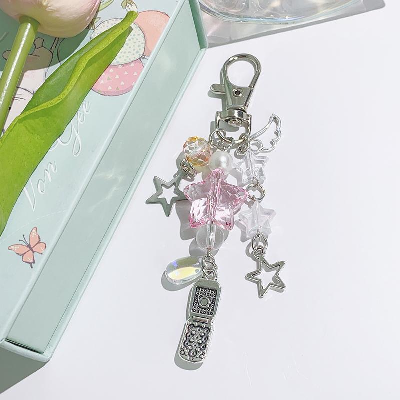 Korean Fresh Cute Star Phone Lanyard Keychain Y2K Sweet Girly Keyring Bag Pendant Key Accessories For Girls Gift