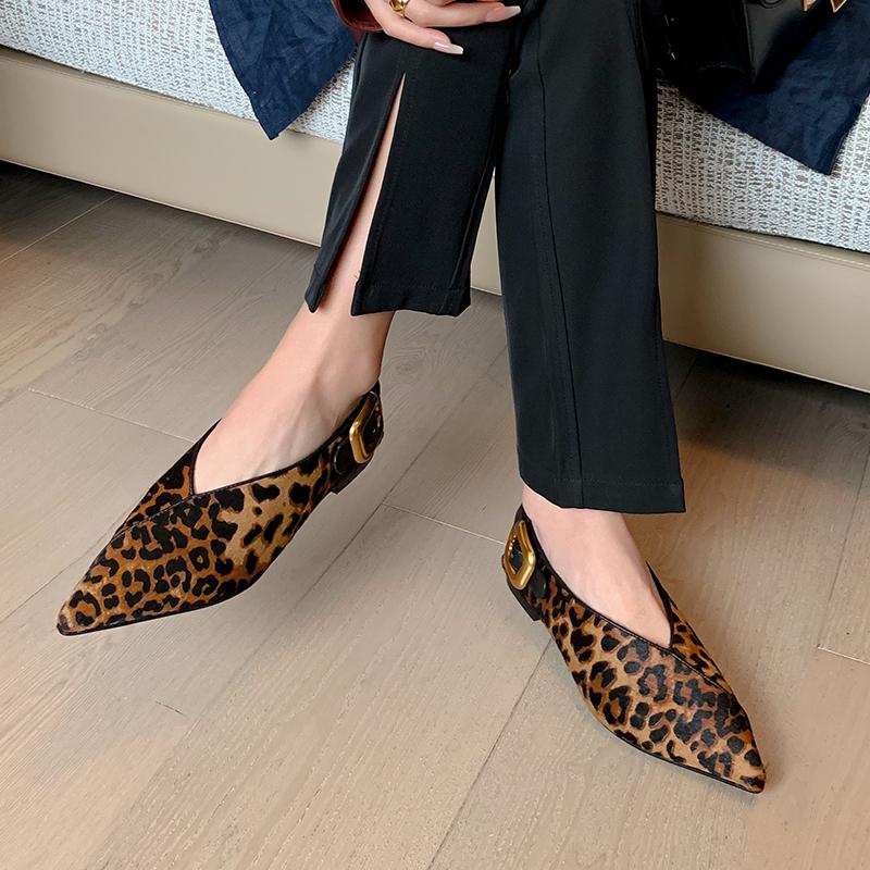 Fashion 2025 New Fashion Single Shoes Ballet Shoes Women's Retro Leopard Print Genuine Leather Pointed Toe Pumps Lady Shoes for Women