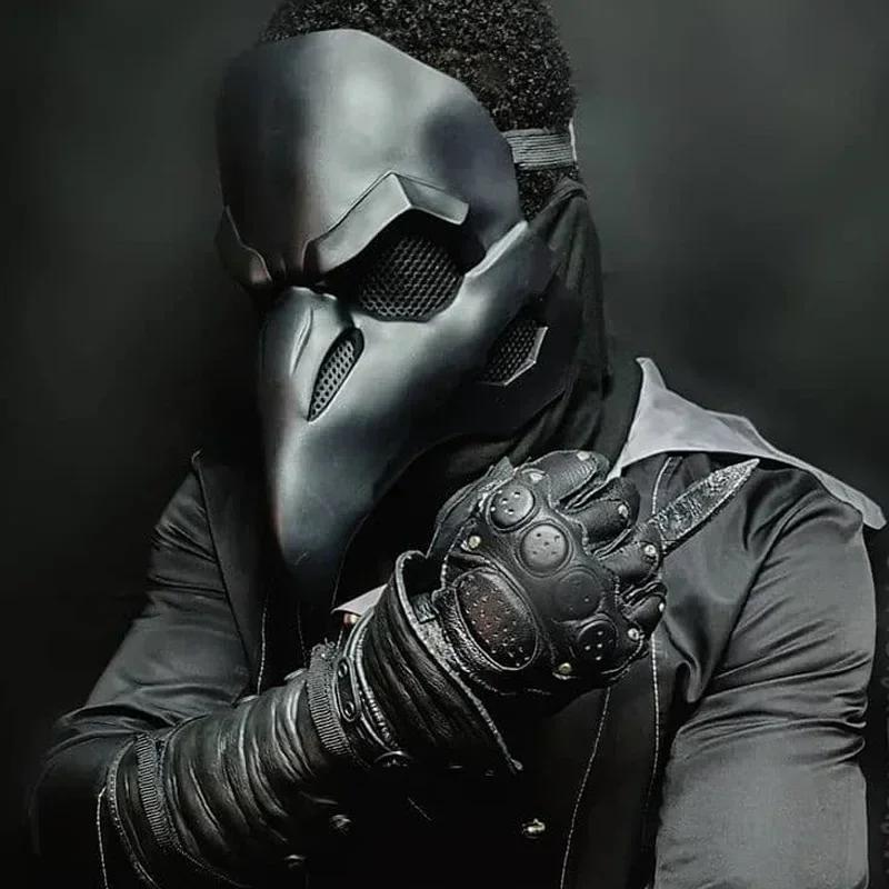 Costume Maschera Corvo Punk Pelle Nera Per Overwatch Cosplay Dottore della Peste Maschere Uccelli Naso Lungo Occhi LED Retro Rock Reaper Nevermore cm