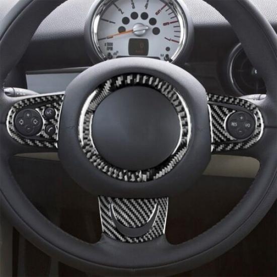 6Pcs Carbon Fiber Interior Steering Wheel Kit Cover Trim For Mini Cooper 2007-10