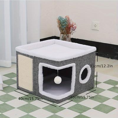 Luxury Pet Cat House with Double Layers, Sisal Rope and Foldable Design, Large and Warm Cat Villa Closed Up/1pc