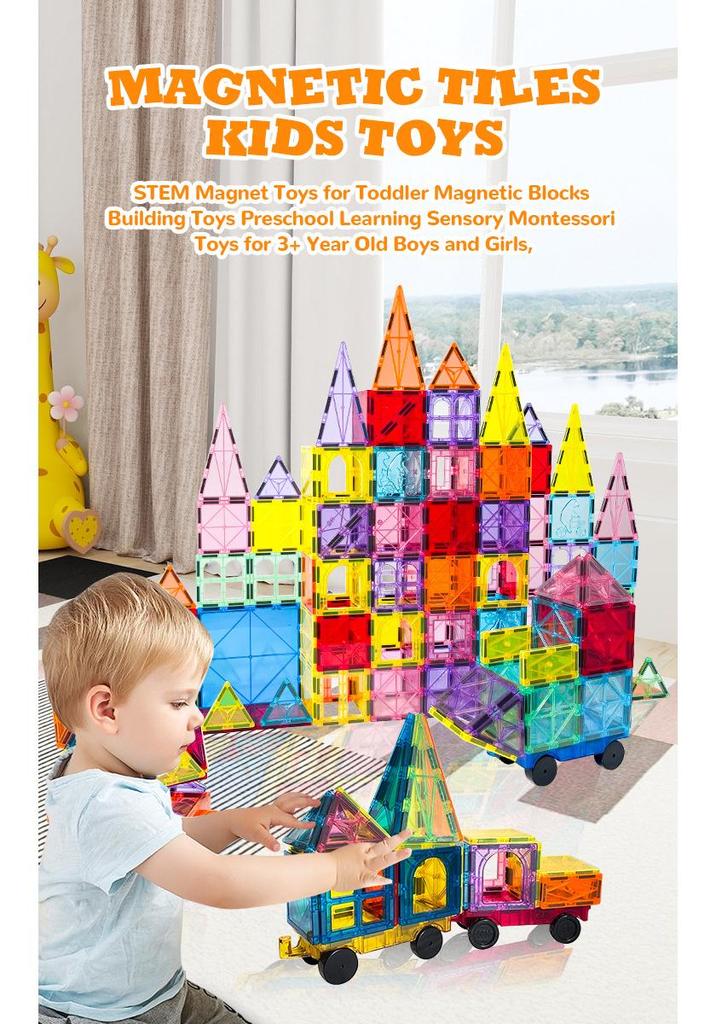 102-Piece Children's Stained Glass Magnetic Tiles: Versatile Translucent Building Blocks Castle Educational Toy