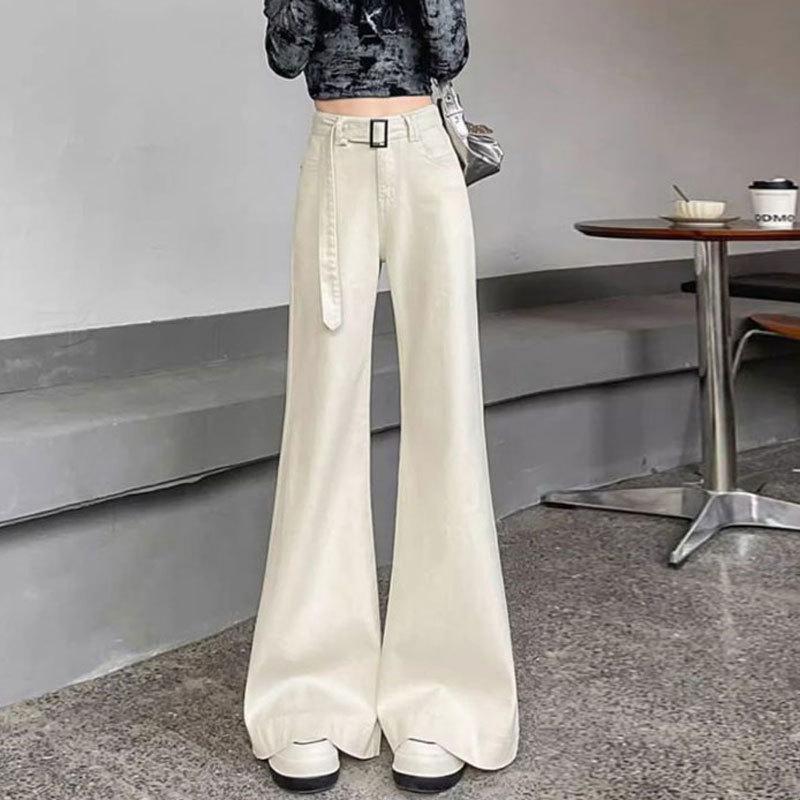 Off-white Plus Size Women s Flared Jeans - Loose Fit, Pear-Shaped, Wide-Leg Pants Large