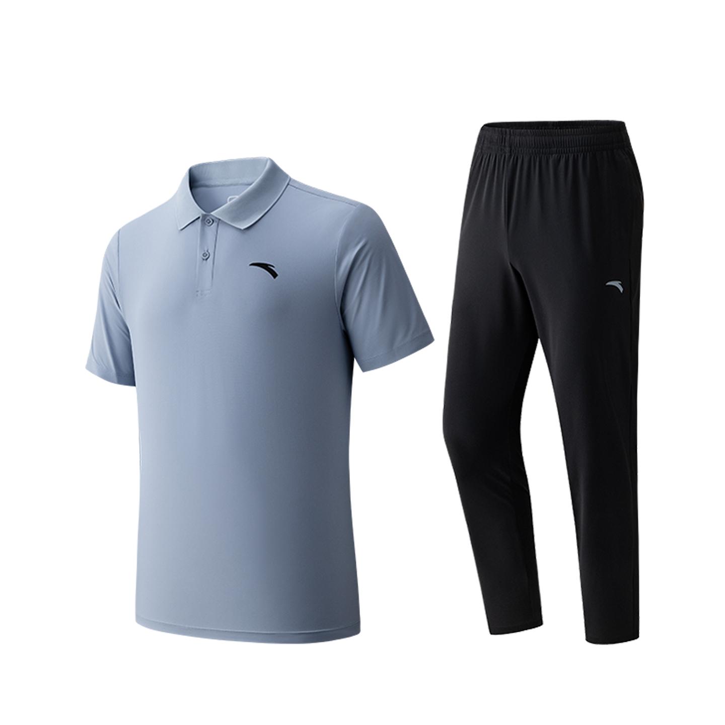 

Anta Training Long Pants Knitted Polo Shirt Summer Casual Sports Set Men sets Blue Gray 952627209-3 4XL