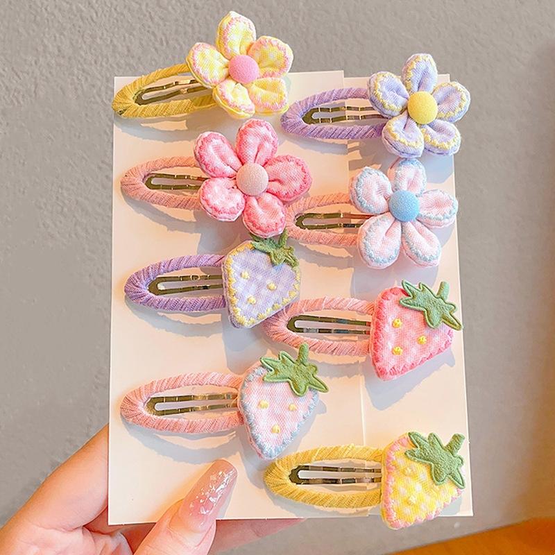 2Pcs/Set Cute Baby Hair Clips Sweet Flower Strawberry Pink Girl BB Clips Barrettes Princess Sided Clips Kids Hair Accessories