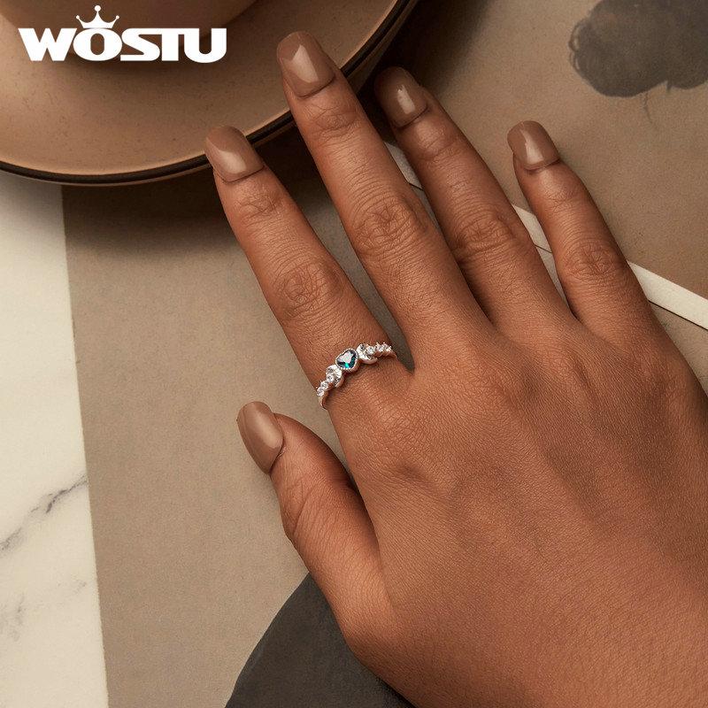 WOSTU 925 Silver Heart Mystic Topaz Promise Ring For Moon Style Shiny Zircon Band Rings Party Jewelry Gift for Family
