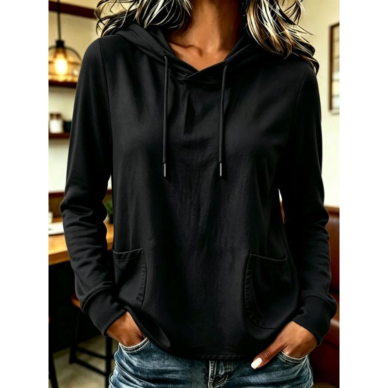 Women S Long Sleeve Hooded Sweatshirt Casual Solid Color With Pockets
