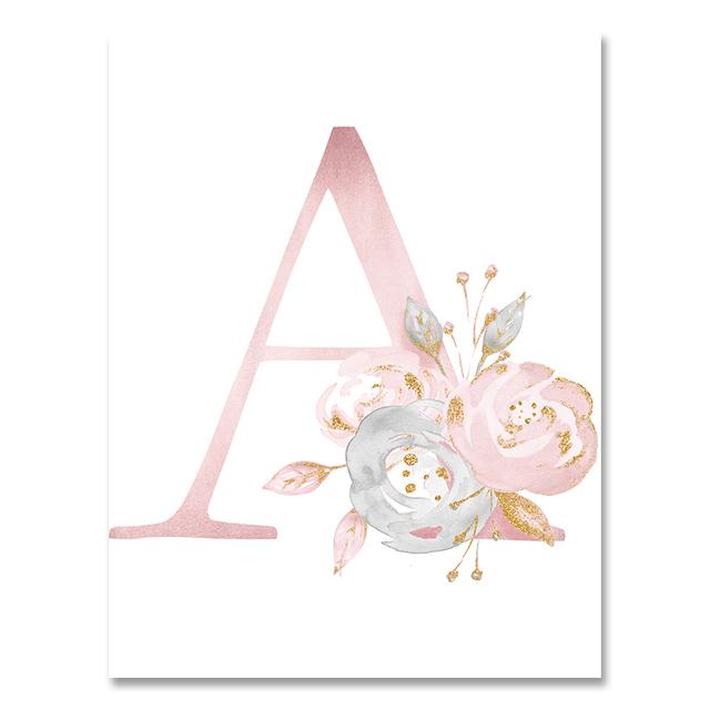 Personalized Poster Baby Name Custom Canvas Painting Nursery Prints Pink Flowers Wall Art Pictures For Girls Room Decoration No Frame