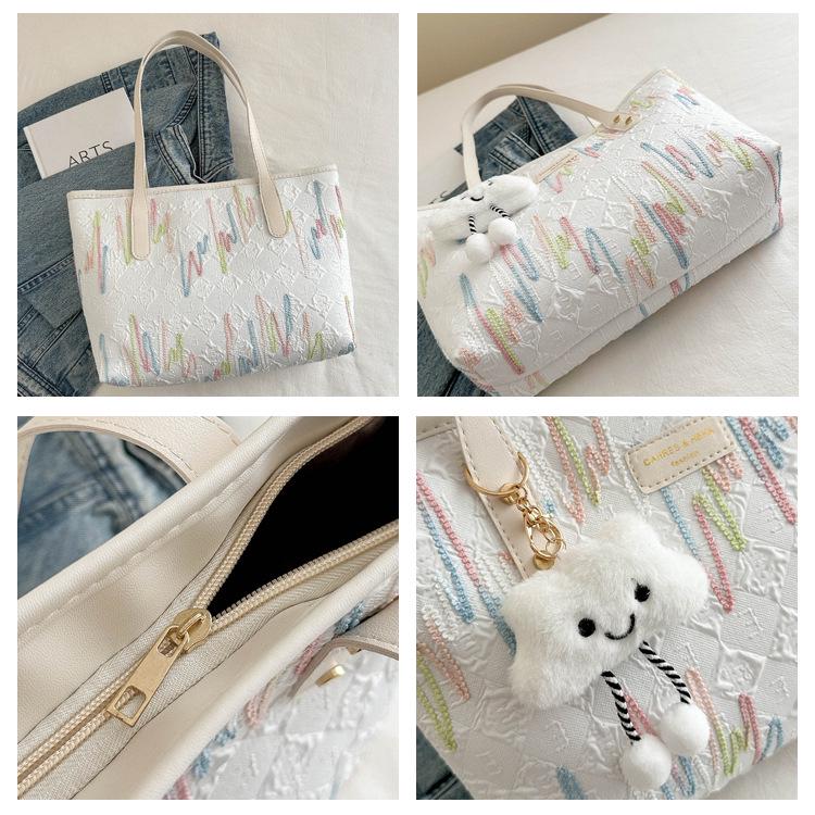 Large Canvas Embroidery Tote Bag for Women - Versatile, Casual Shoulder Bag, Perfect for Autumn 2024.