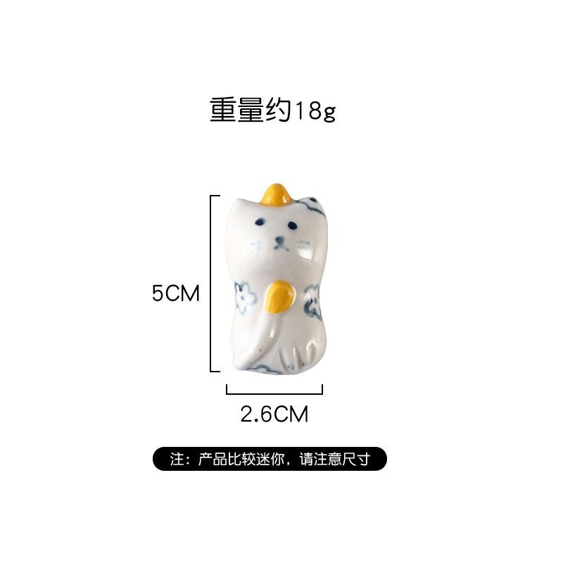 Hand-Painted Ceramic Chopstick Holder Pen Holder Cartoon Cat Japanese Ceramic Small Ornament Chopstick Holder Chopstick Holder Pillow