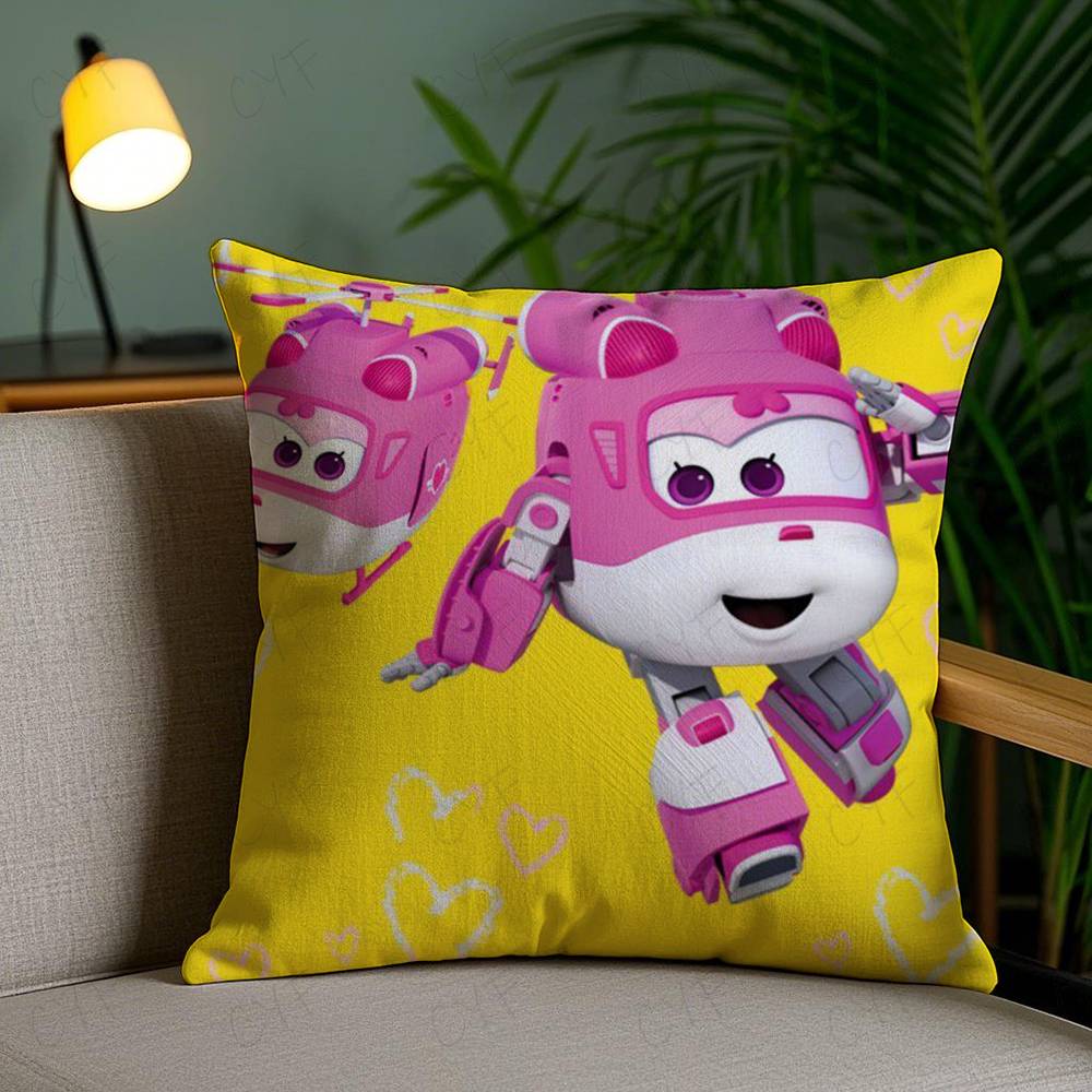 Childhood Funny Anime S-Super Wings Pillow Case Anti-Dustmite Pillowcase Invisible Zipper Silky Short Plush Sofa Cushion Cover