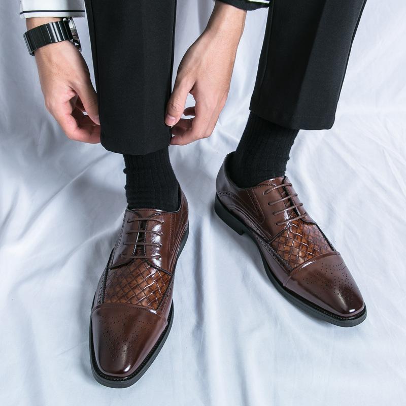 Large Size Business Lace-Up Leather Shoes Men's Office Professional Dress Derby Shoes Fashion Banquet Wedding Leather Shoes