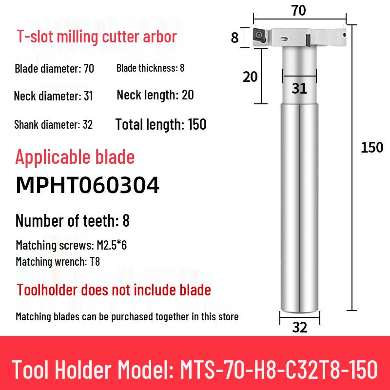 CNC T-Slot Milling Cutter with HTS Three-Sided Blade, Shank Thickness: 6, 8, 10, 12 Mm