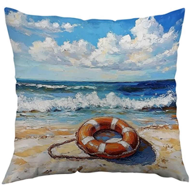 

Modern Fashionable Cushion Cover Summer Beach Pillowcase Blue Nautical Cushion Cover Single-sided Printed Short Plush Pillow Cover Short plush 45X45CM pillow cover