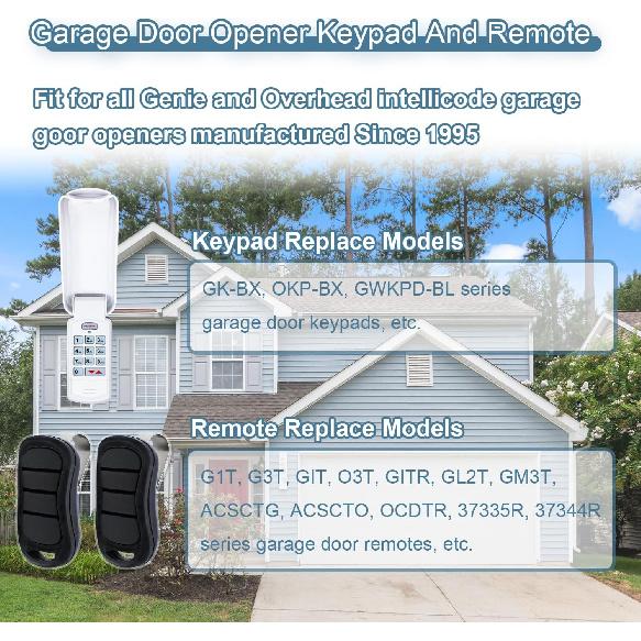 Upgraded GK-R Garage Door Opener Keypad with 2 Pack G3T-R Remote, Fit for Genie and Overhead Garage Door Opener Since 1997, Keypad Replace GK-BX