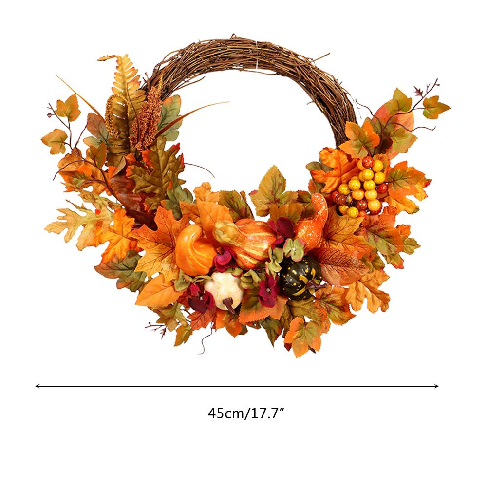 45cm Artificial Maple Leaf Pumpkin Wreath Fall Harvest Door Wall Decor