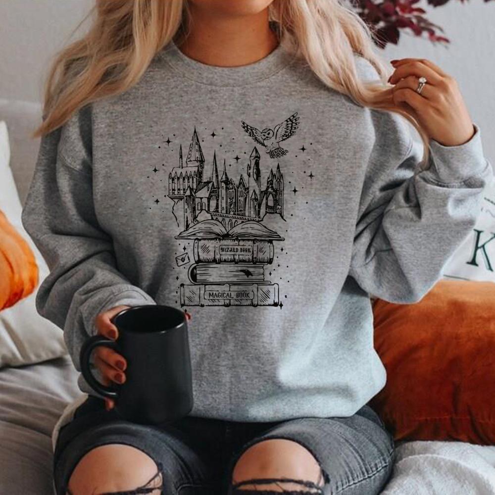 Universal Studios Wizard Castle Sweatshirt Magical Book Shirt Vintage Unisex Long Sleeve Sweatshirts Wizard School Casual Hoodie