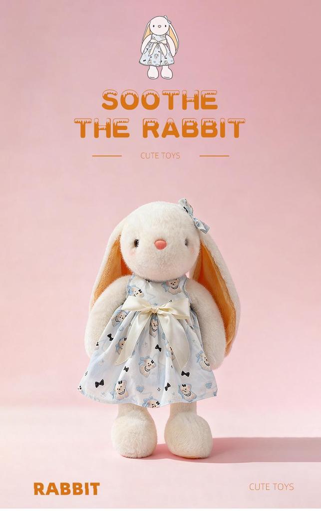 Large Lop-Eared Bunny Plush - Cute Floral Skirt Doll, Soothing Girl's Companion and Pet Healing Toy