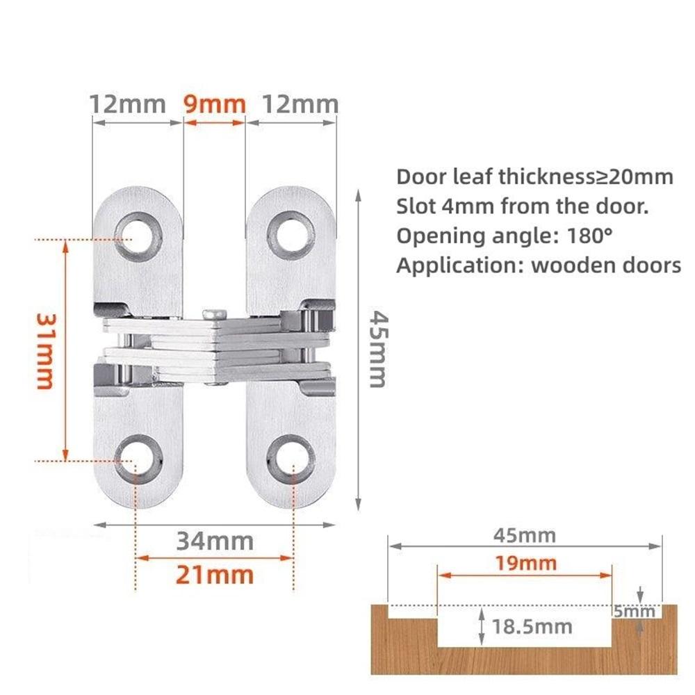 Hidden Gate Hinge Stainless Steel Invisible Door Hinges Concealed Barrel Wooden Box Silver