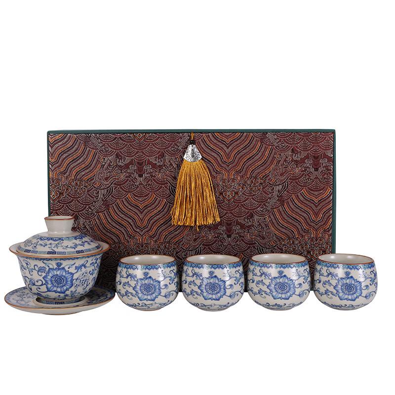 Ru Kiln Ceramic Entwined Lotus Tea Set