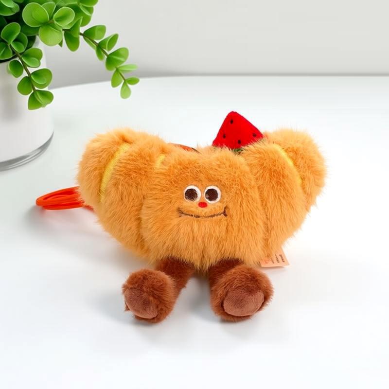 Fun Pizza Croissants Plush Pendant Toast Sandwich Hamburger Plush Toy Cute Cake Dog French Fries Stuffed Doll Stylish Charm