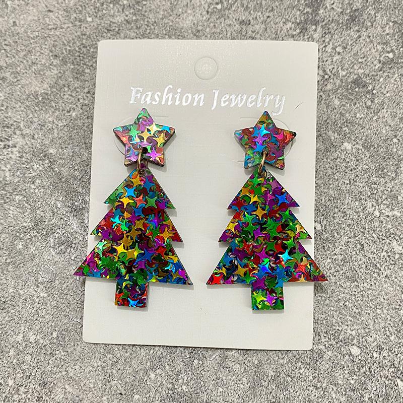 Christmas Glitter Acrylic Christmas Tree Stitching Earrings For Women Fashion Earrings Festive Popular Jewelry