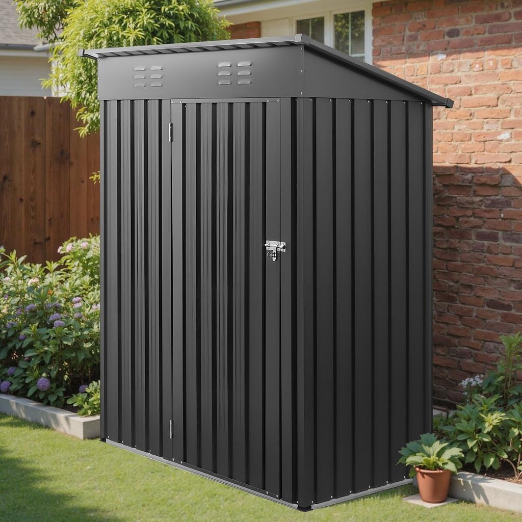 1533 X 876 X 1815 Mm Metal Garden Shed, Storage Building with Lockable Door & 2 Louver Vents, Sloped Roof Metal Outdoor Storage Shed, Tool Sheds