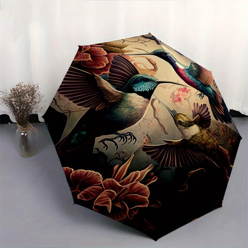 1pc Whirling Hummingbirds Pattern Umbrella, Fashionable, Personalized, High-Value Folding Umbrella, a Must-Have for Summer, 8-Rib Durable Iron Fr