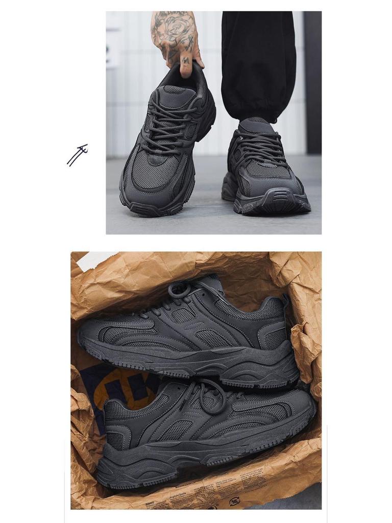 Men's All-Black Summer 2025 Sneakers: Casual Teen Running Shoes with Thick Soles