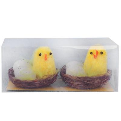 Set of Decorative Figurines Yellow Chickens In Nests 2 Pieces, 5 Cm
