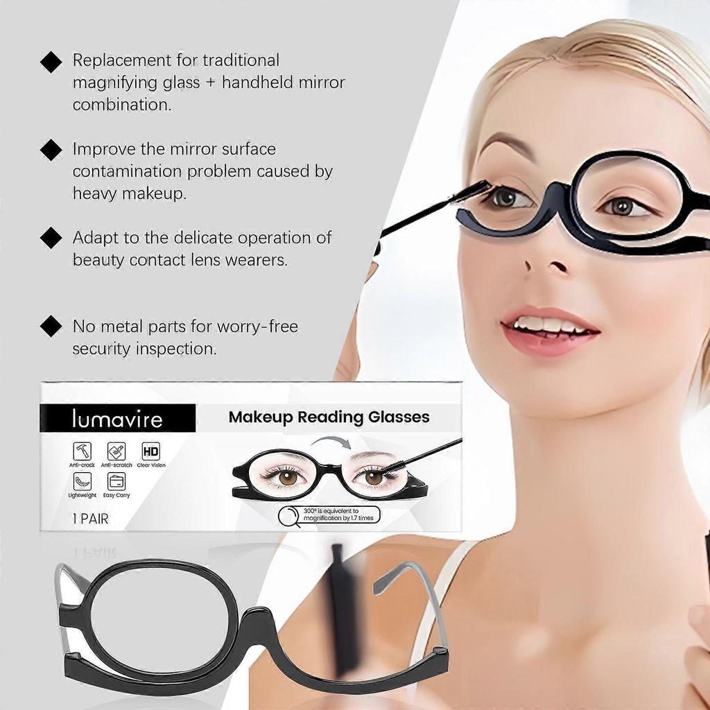 Lumavire Makeup Assistance Glasses: 1.7X Magnification +180 Rotating Lens Portable Beauty Folding Glasses