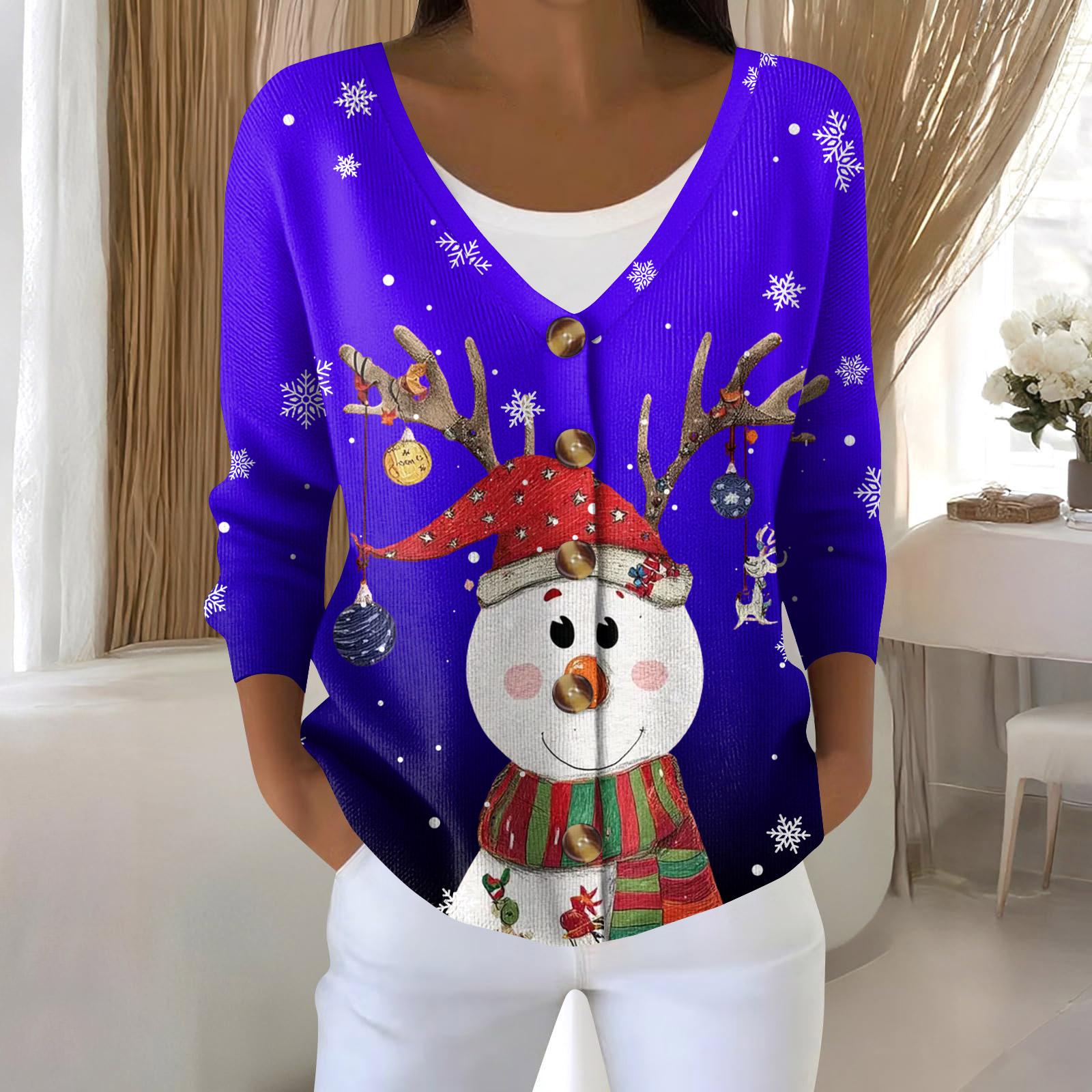 

Женская мода с длинным рукавом, рождественский принт «Снеговик-снежинка», куртка, кардиган XL
