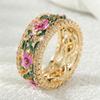 Vintage Inlaid White CZ Flower Enamel Women's Ring Ethnic Gold Color Hand Carving Daily Wear Party Jewelry Anniversary Gift