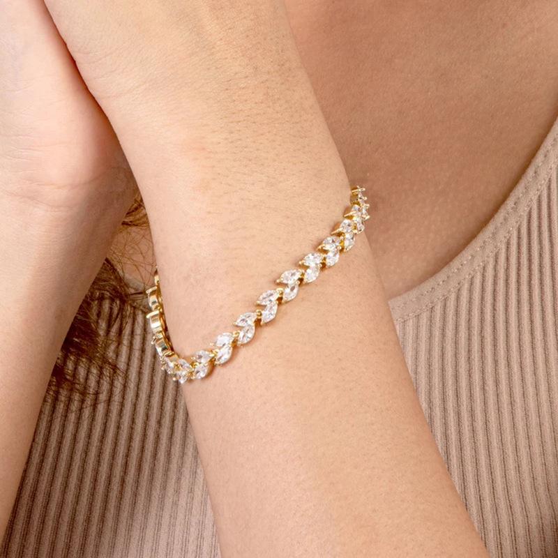 RAKOL Korean Willow Leaf Zircon Bracelet - Elegant Fashion Jewelry for Women