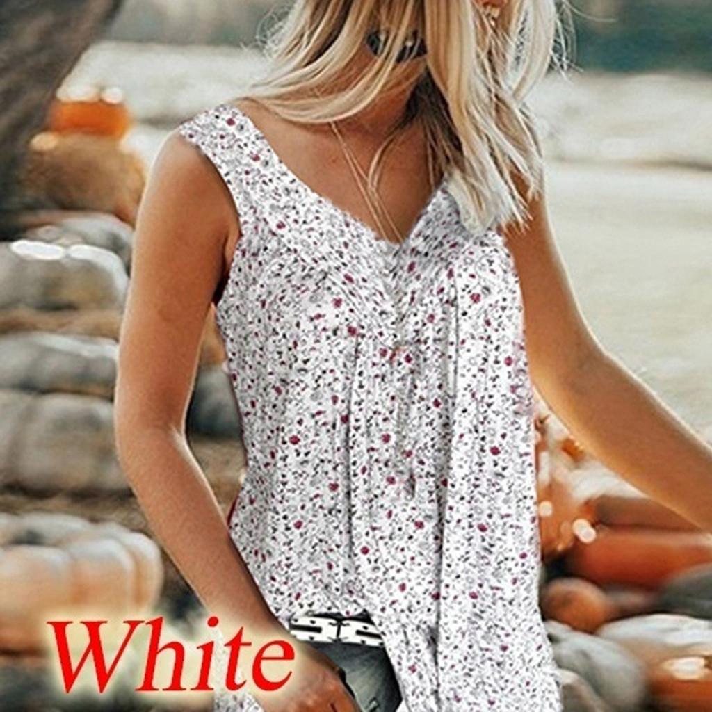 Womens Sleeveless V Neck Casual Blouse Floral Print Lightweight Summer Top with Relaxed Fit and Soft Fabric for Everyday Wear