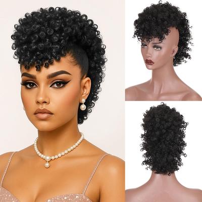 Synthetic Clip In Mohawk Ponytail Bun With Bangs Extensions Wrap Updo Clip In Hair Extensions With Six Clips For Women