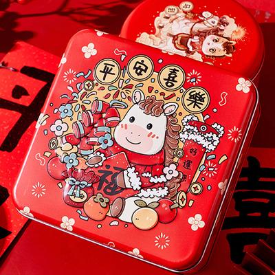 Chinese Year Tinplate Candy Tin Can Metal Box Cartoon Year Of The Horse Panda Printed Candy Cookie Tea Storage Gift Case