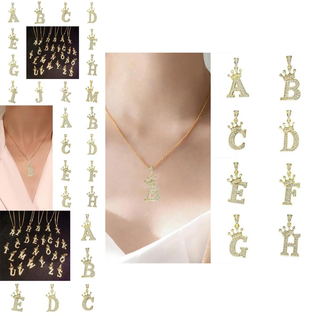 Luxurious Gold Alphabet Necklace With Crown Pendant For Women And Girls