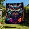 1pc Colorful Owl Print Outdoor Flannel Blanket, Cozy & Warm Soft Te Playful Design, Napping Camping,