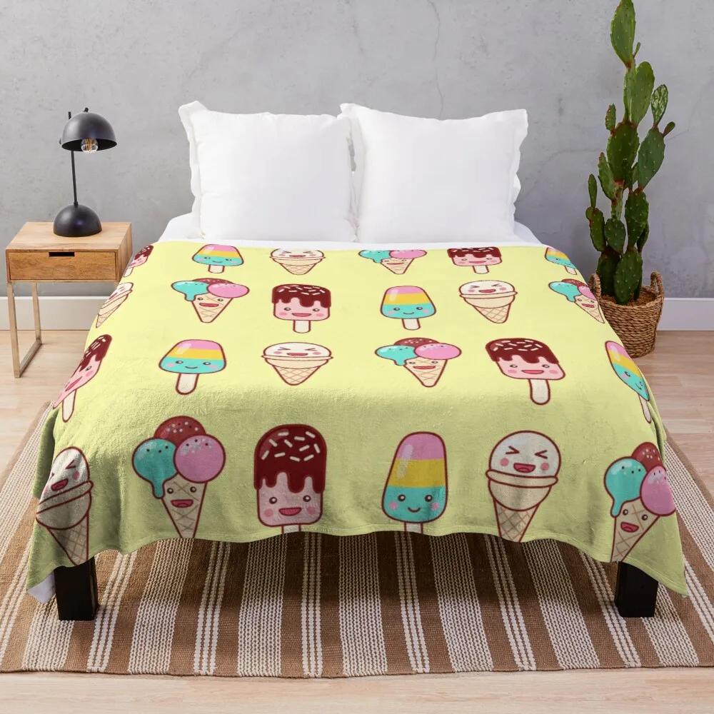 Ice Cream Flannel Throw Blanket King Queen Full Size Colourful Ice Cream For Bed Sofa Couch Blanket Warm Lightweight Super Soft