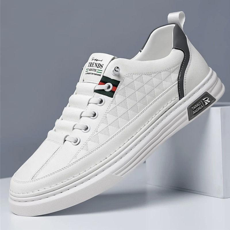 Men's Summer Breathable Thin Soft Leather White Shoes, Trendy Casual Board Shoes